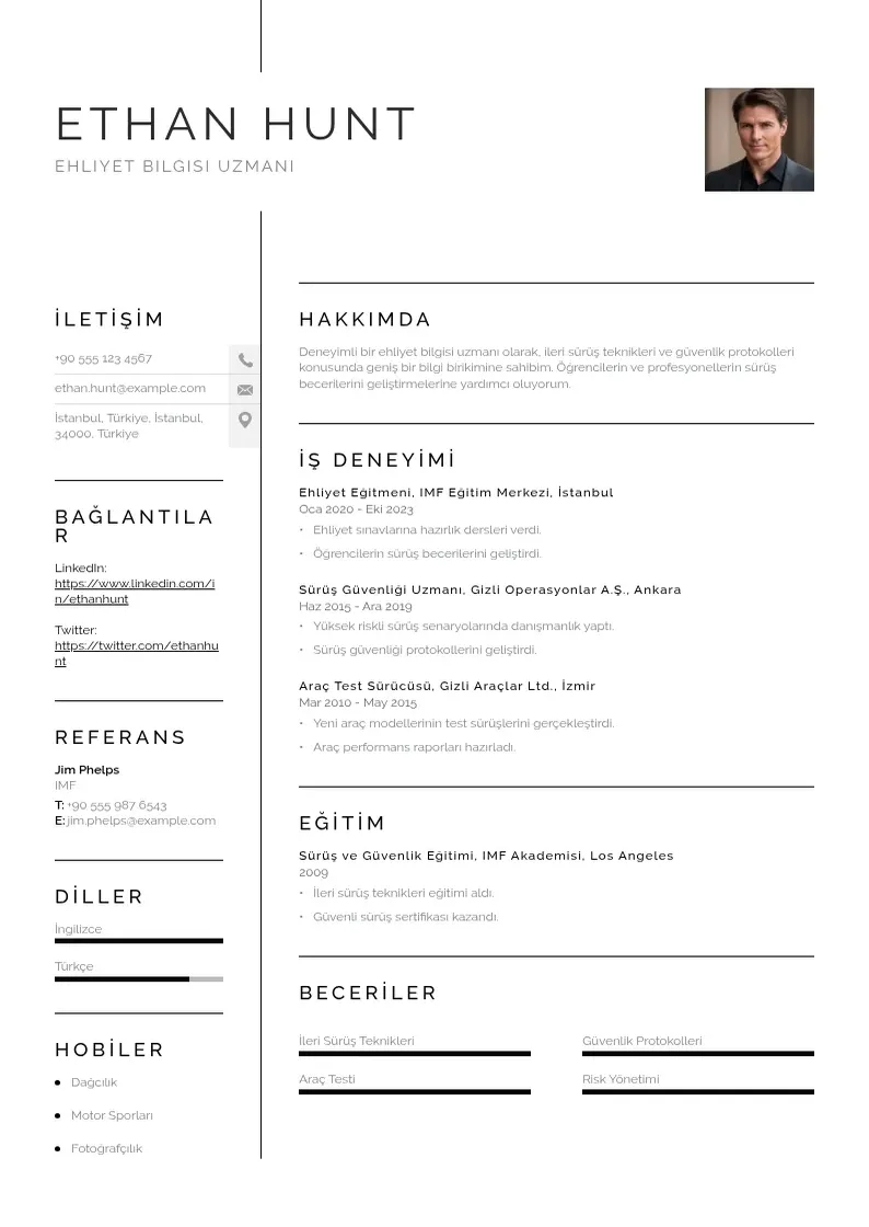 Vienkārša  de ehliyet bilgisi /  ye ehliyet ekleme CV piemērs