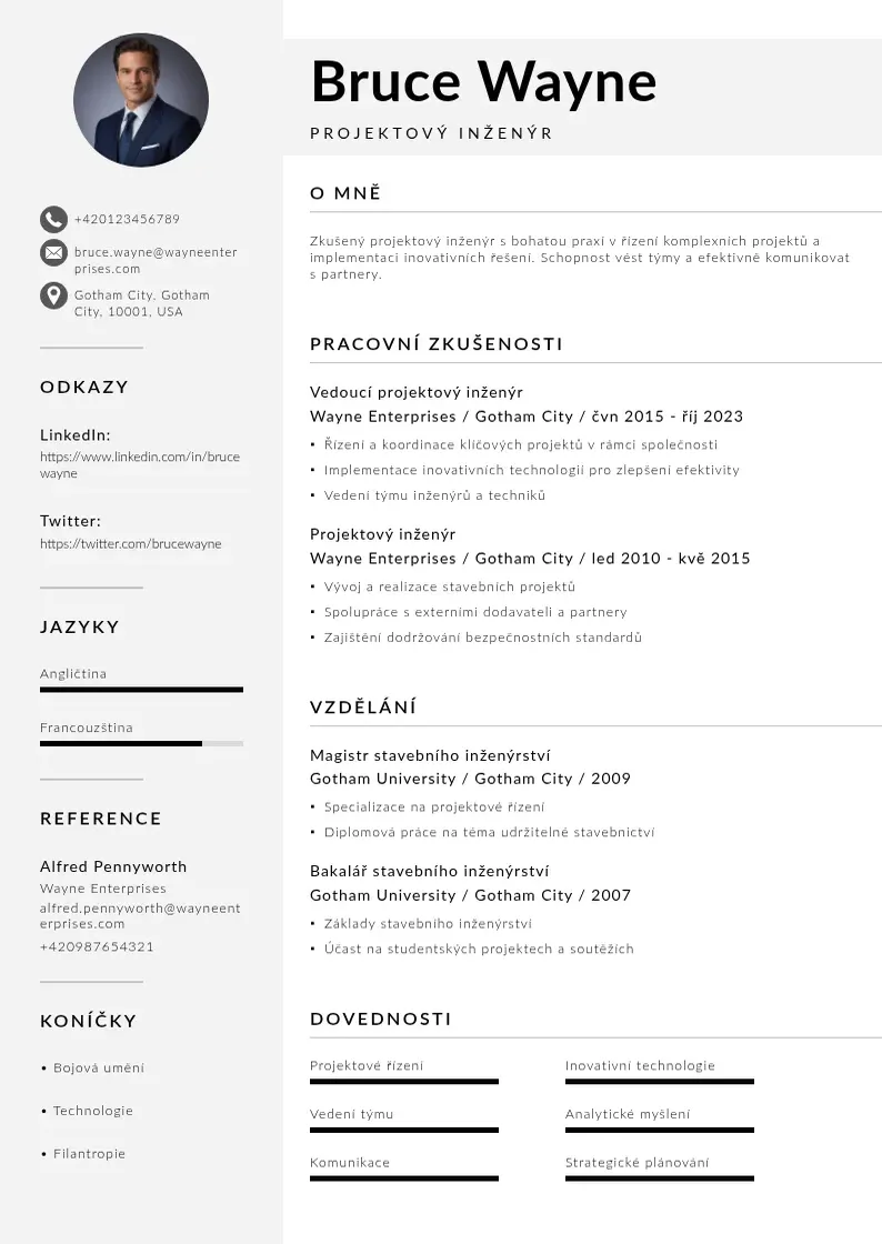 Mūsdienīga Projektovy inzenyr zivotopis CV veidne