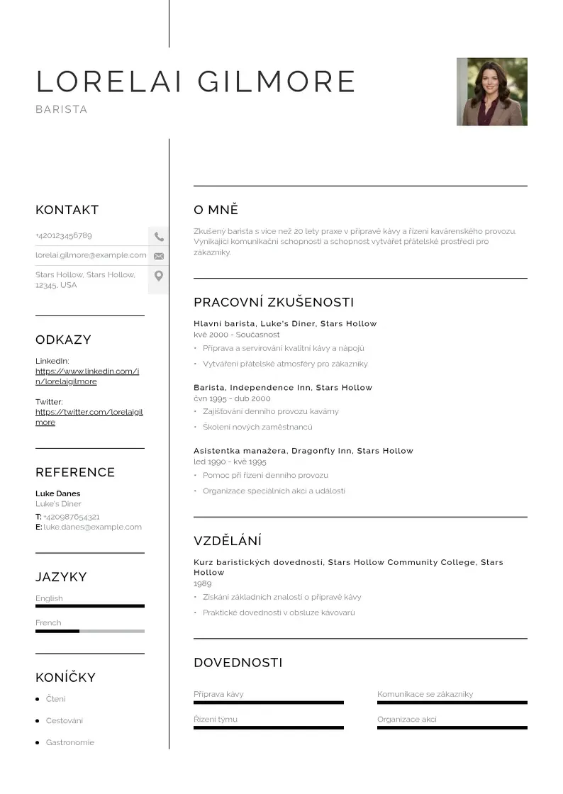 Vienkārša Zivotopis barista CV piemērs