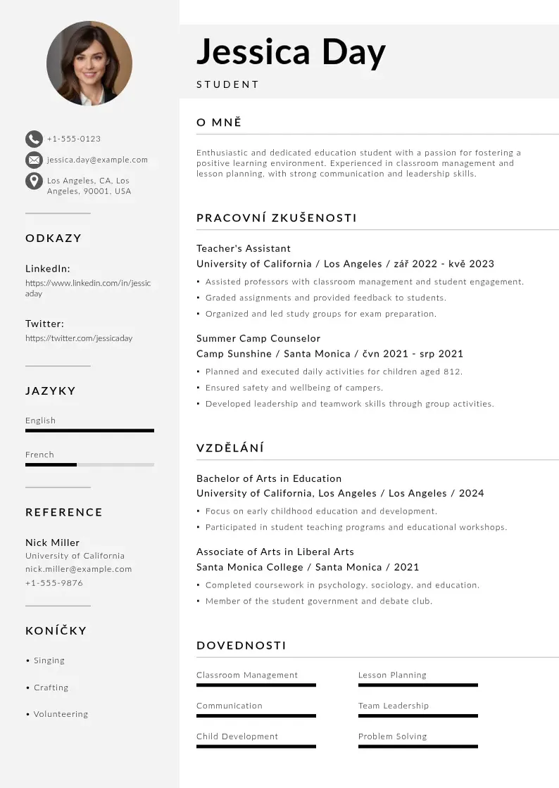 Mūsdienīga Vysokoskolsky student zivotopis CV veidne