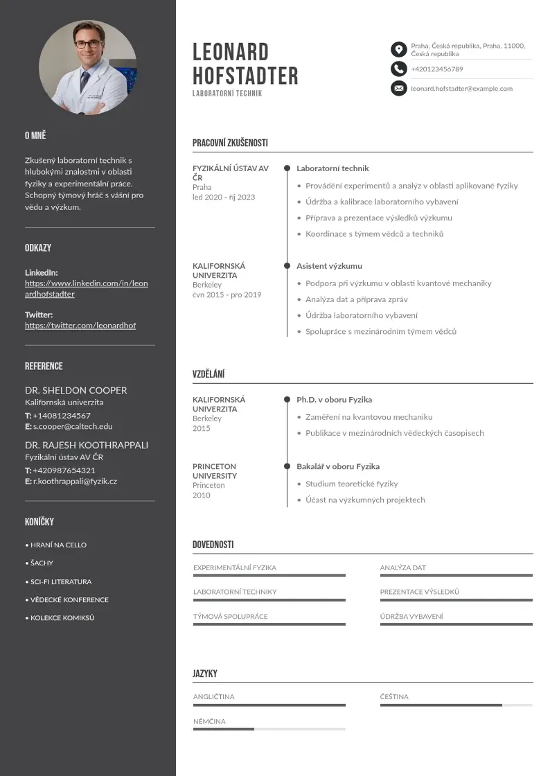 Divu kolonnu Laboratorniho technika zivotopis CV piemērs
