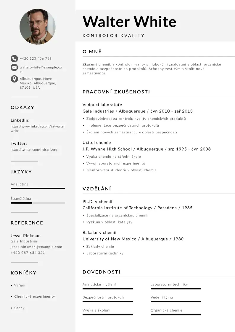 Mūsdienīga Kontrolor kvality zivotopis CV veidne