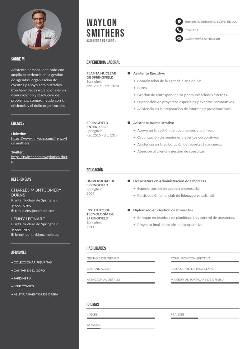 two column cv-asistente resume example