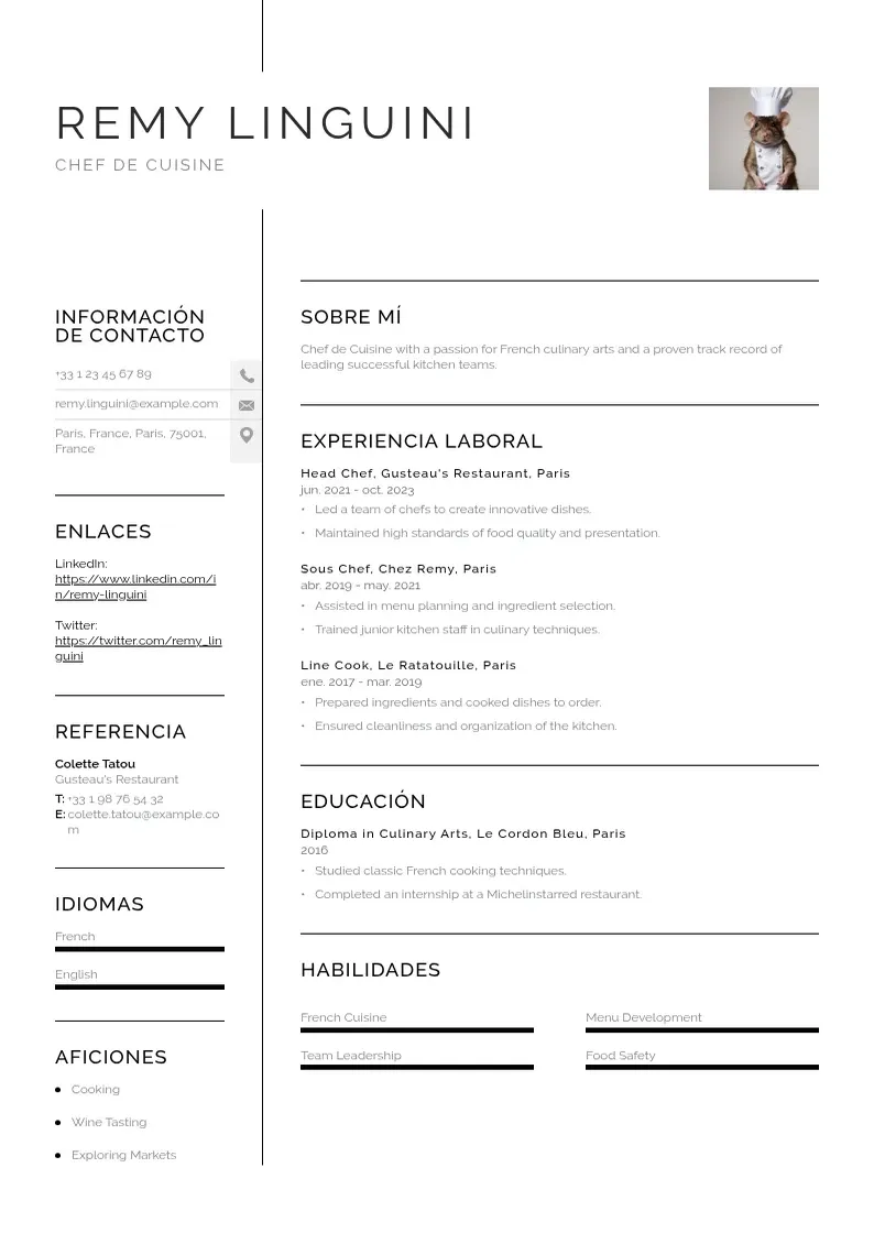 two column curriculum-de-cocinero resume example