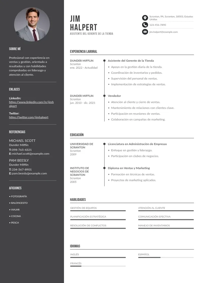 two column asistente-del-gerente-de-la-tienda resume example