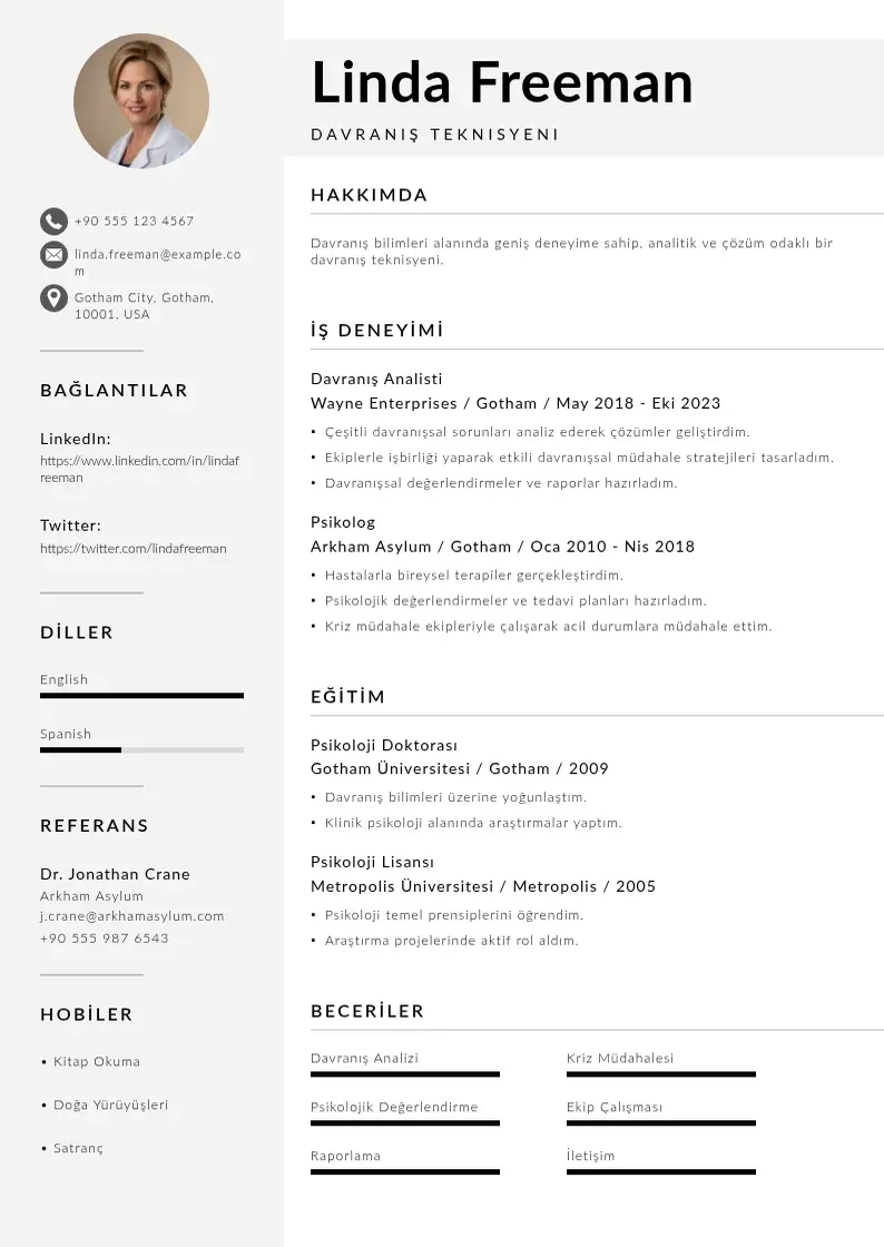 Mūsdienīga davranış teknisyeni  CV veidne