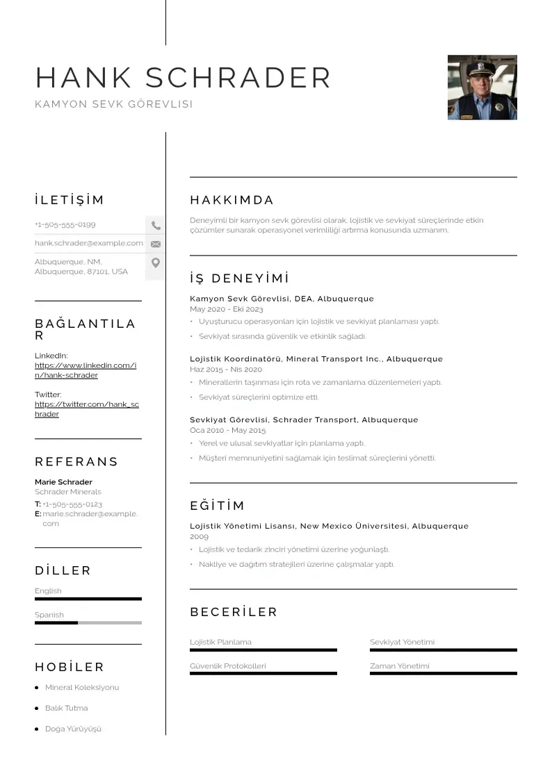 Vienkārša Kamyon Sevk Görevlisi  CV piemērs
