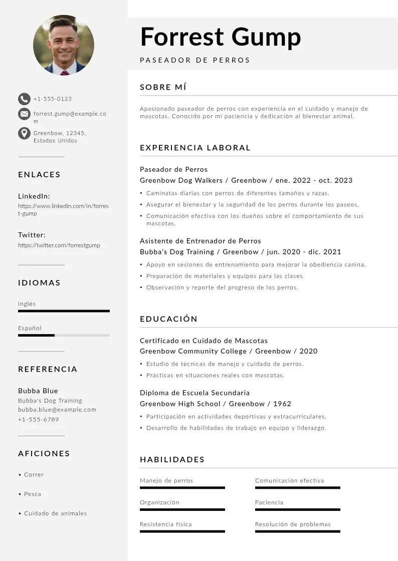 two column paseador-de-perros resume example