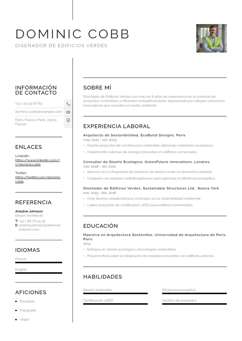 two column disenador-de-edificios-verdes resume example
