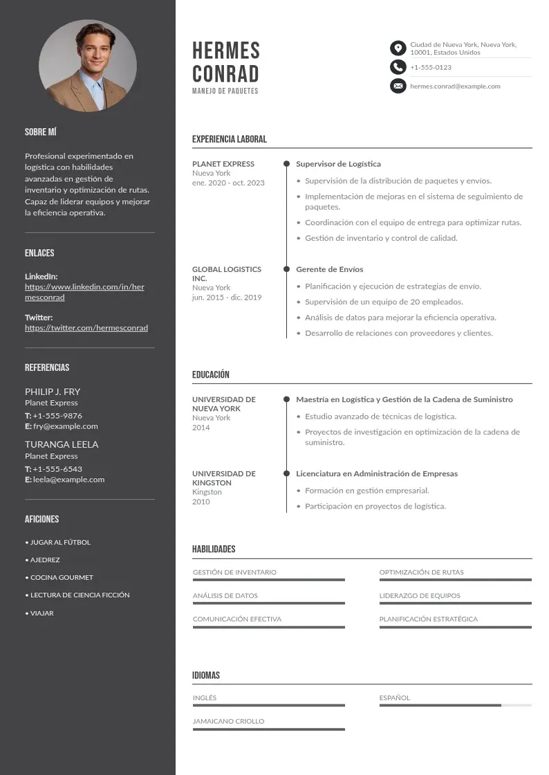 two column manejo-de-paquetes resume example