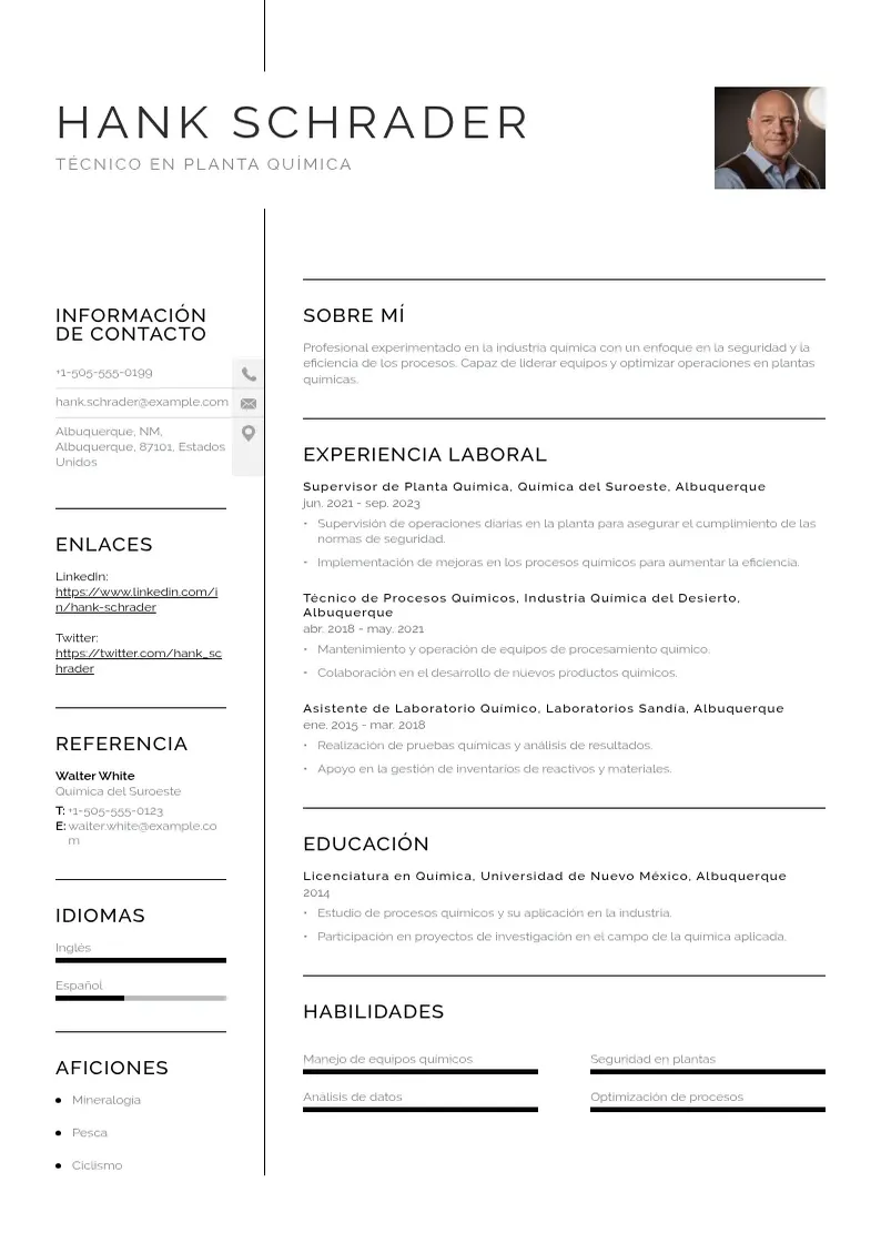 two column tecnico-en-planta-quimica resume example