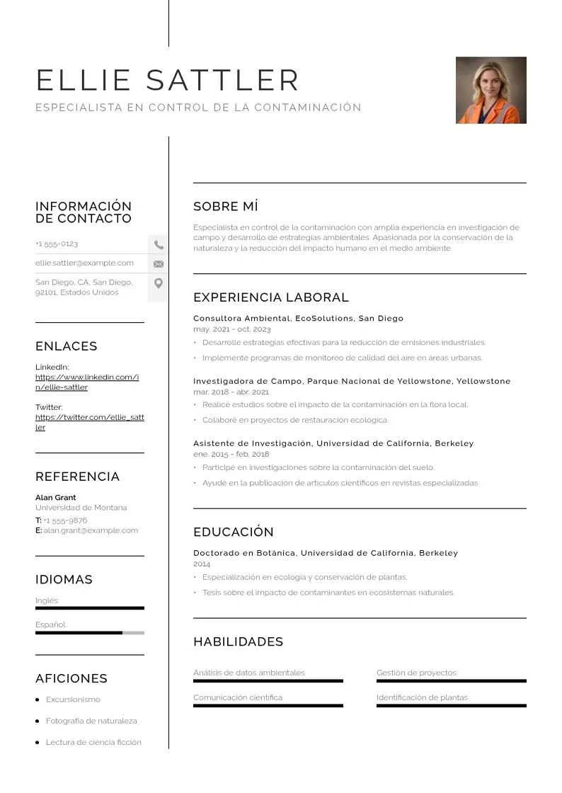 two column especialista-en-control-de-la-contaminacion resume example