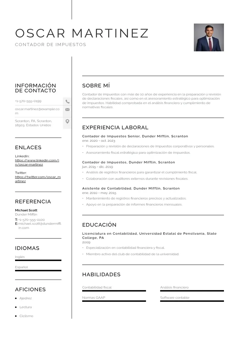 two column cv-contador-de-impuestos resume example