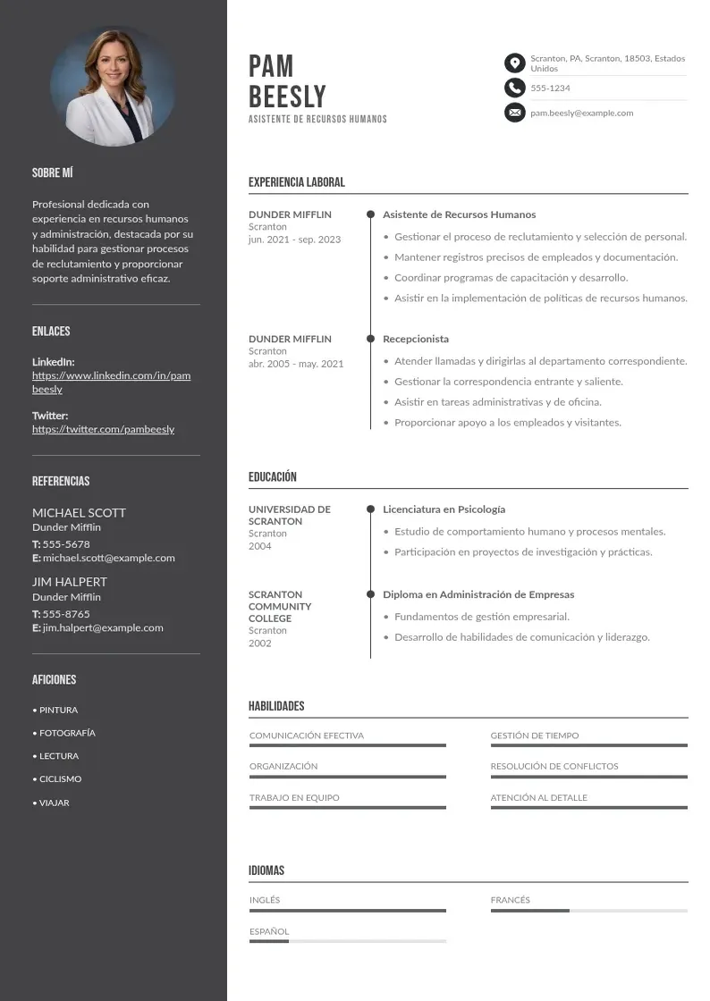 two column cv-asistente-de-recursos-humanos resume example