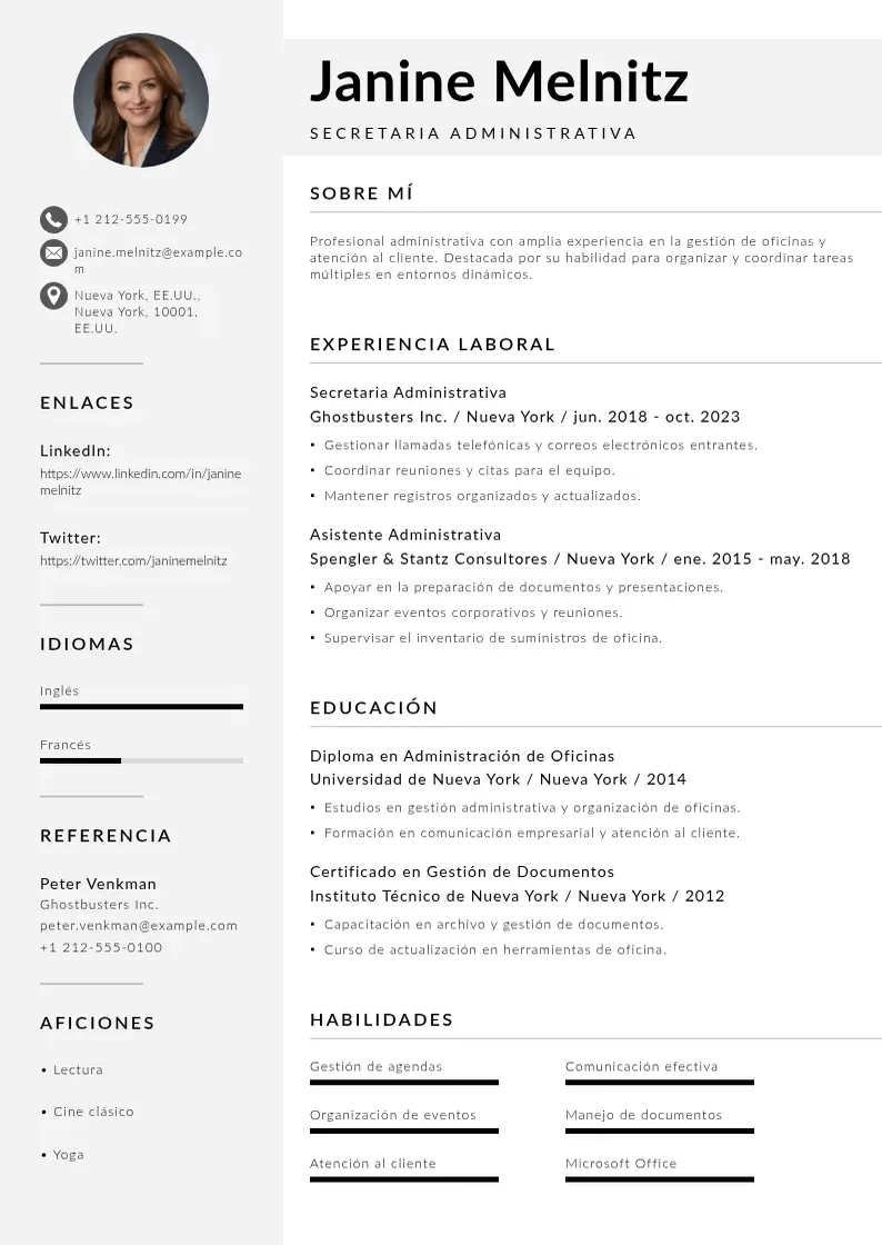 two column curriculum-de-secretaria-administrativa resume example