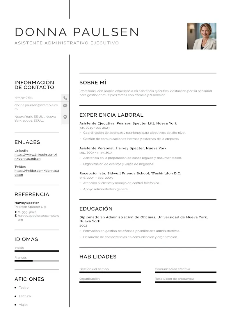 two column cv-asistente-administrativo-ejecutivo resume example