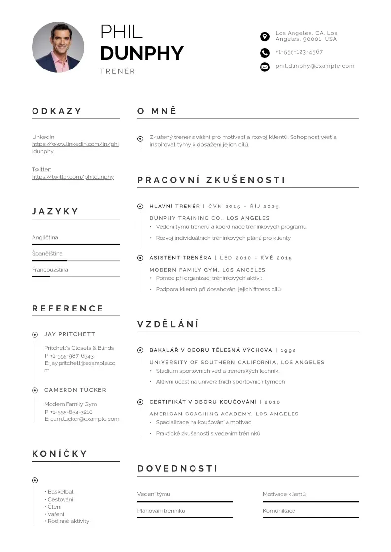 Profesionāla Zivotopis trener CV veidne