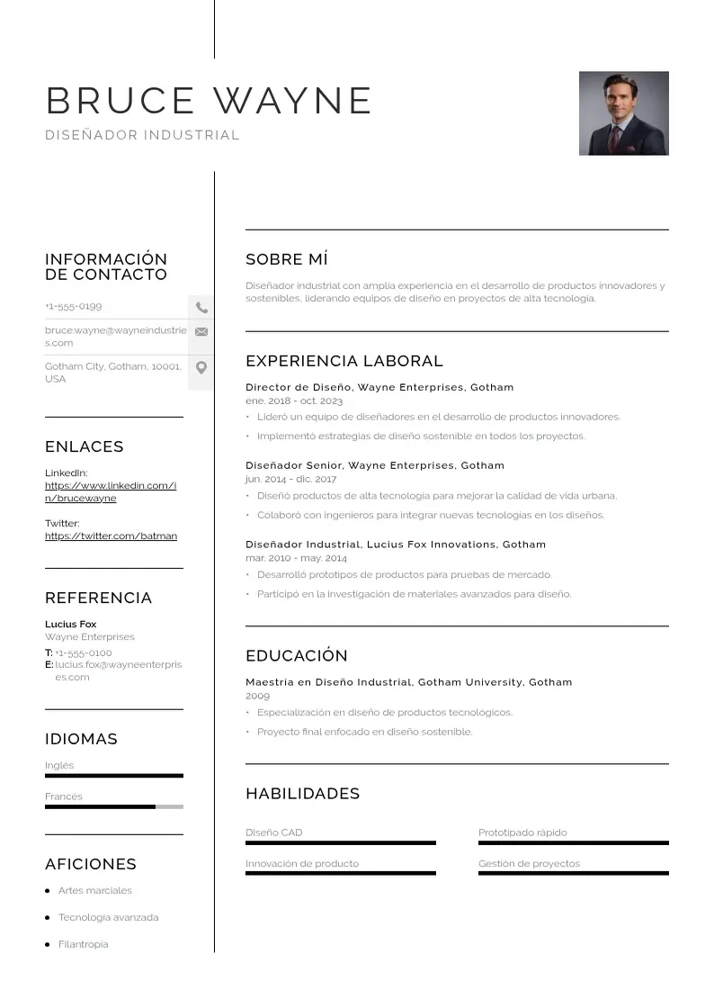 two column disenador-industrial resume example