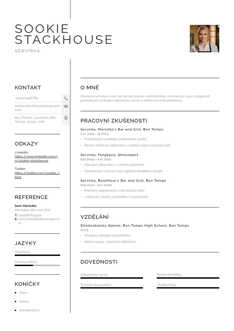 Vienkārša Server restaurace zivotopis CV piemērs