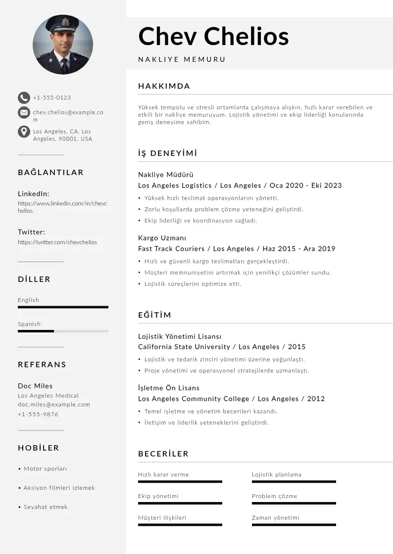 Mūsdienīga Nakliye memuru  CV veidne