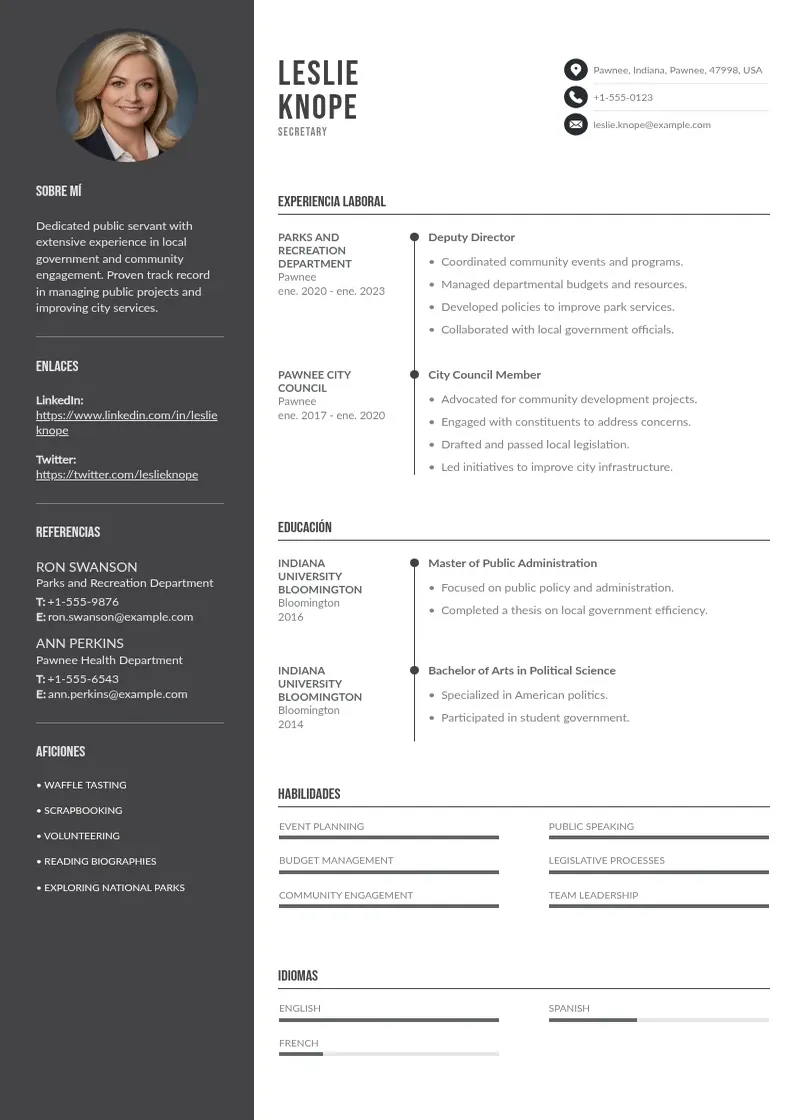 two column cv-secretario resume example