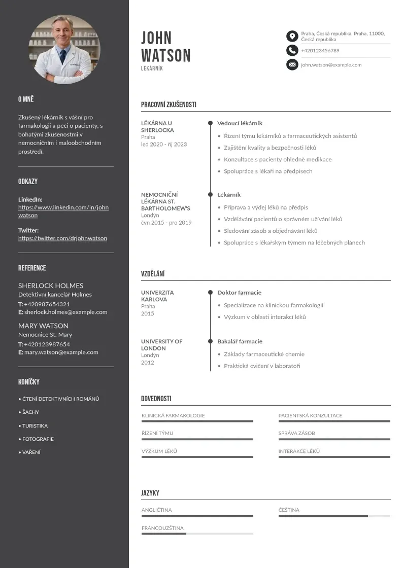 Divu kolonnu Zivotopisu lekarnika CV piemērs