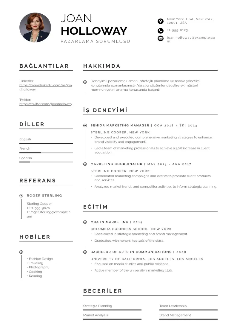 Profesionāla Pazarlama Sorumlusu  CV veidne