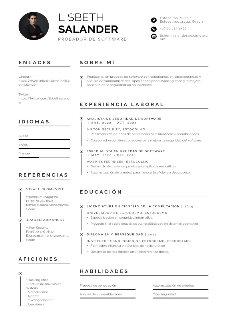 two column cv-probador-de-software resume example