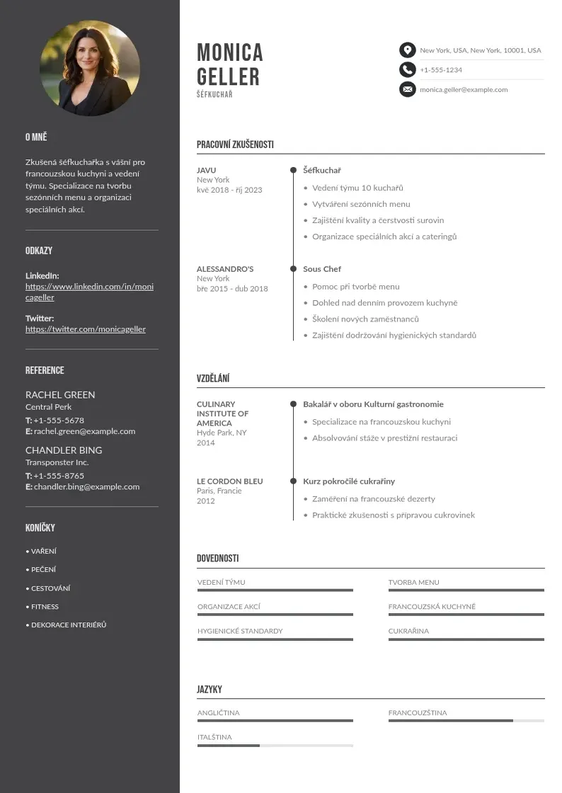 Divu kolonnu Zivotopis sefkuchare CV piemērs