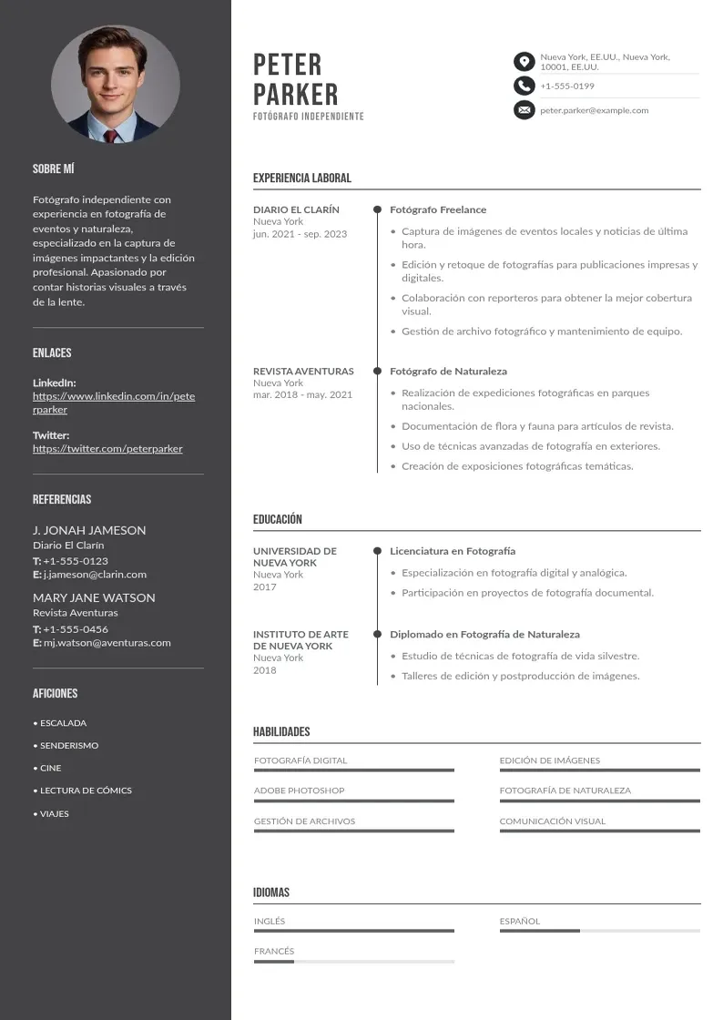two column cv-fotografo-independiente resume example