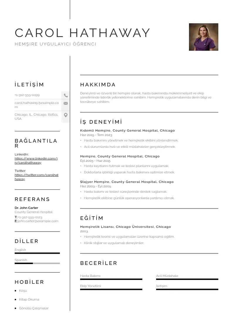 Vienkārša Hemşire Uygulayıcı Öğrenci  CV piemērs