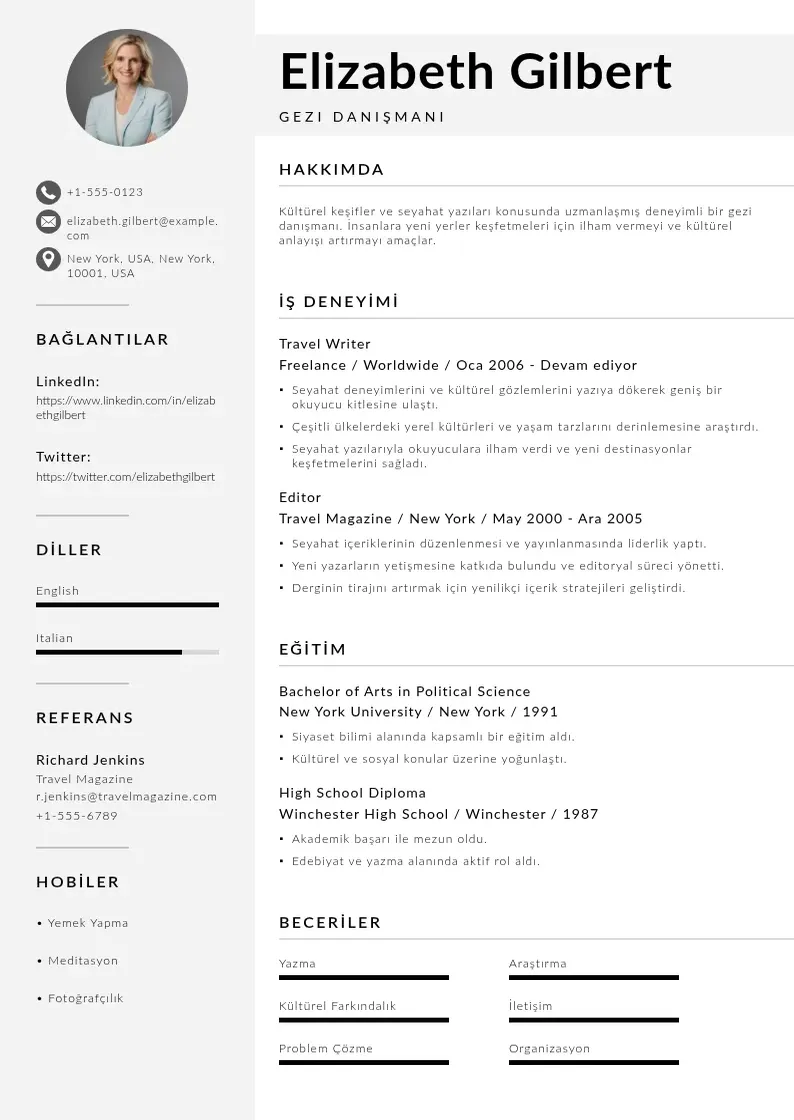 Mūsdienīga Gezi Danışmanı  CV veidne
