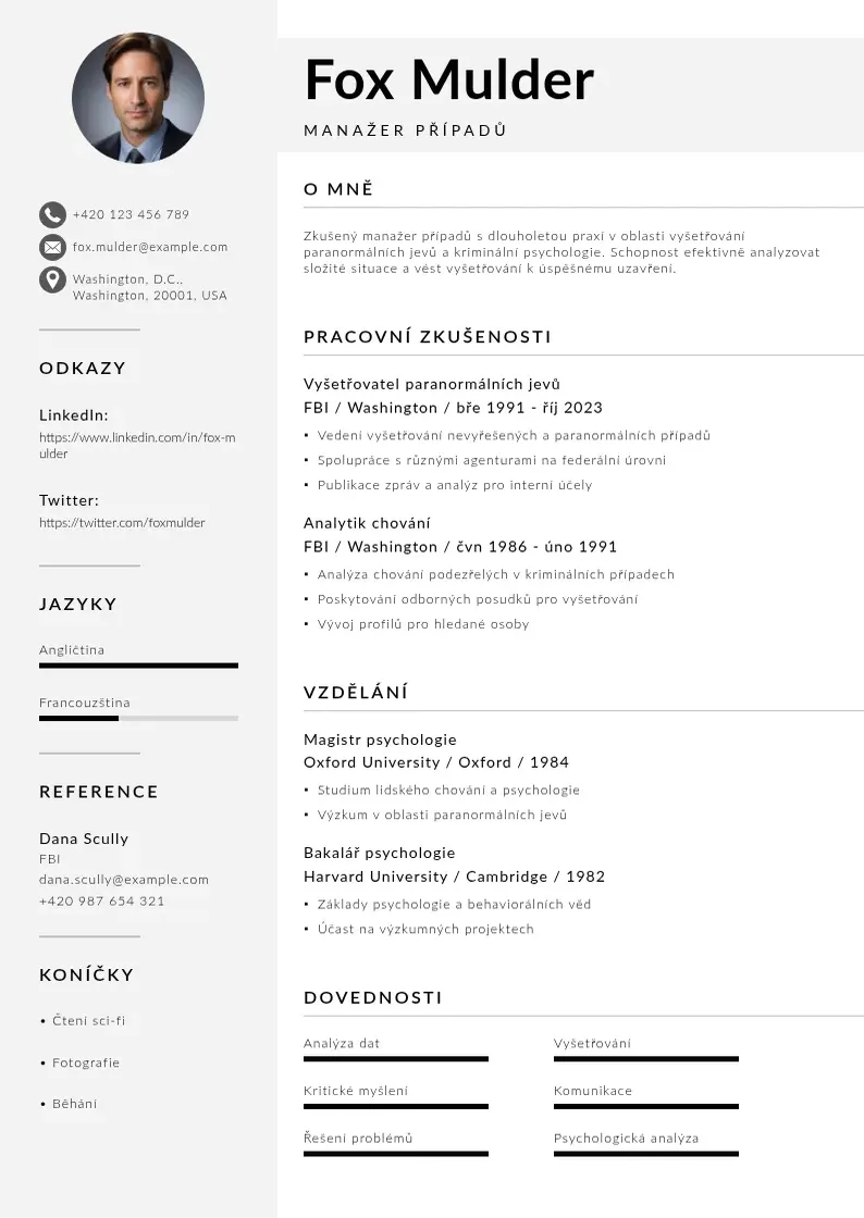 Mūsdienīga Zivotopis manazera pripadu CV veidne