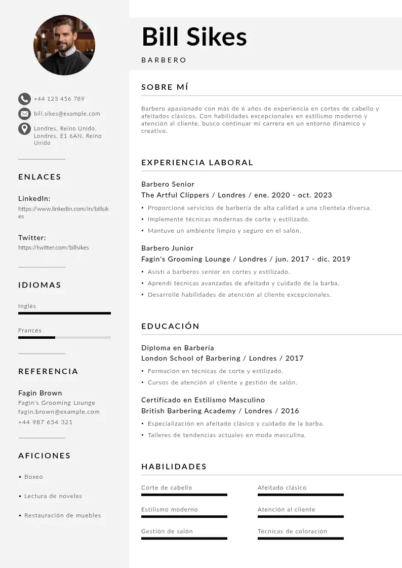 two column barbero-cv resume example