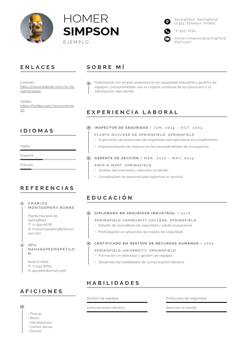 two column ejemplo-cv resume example