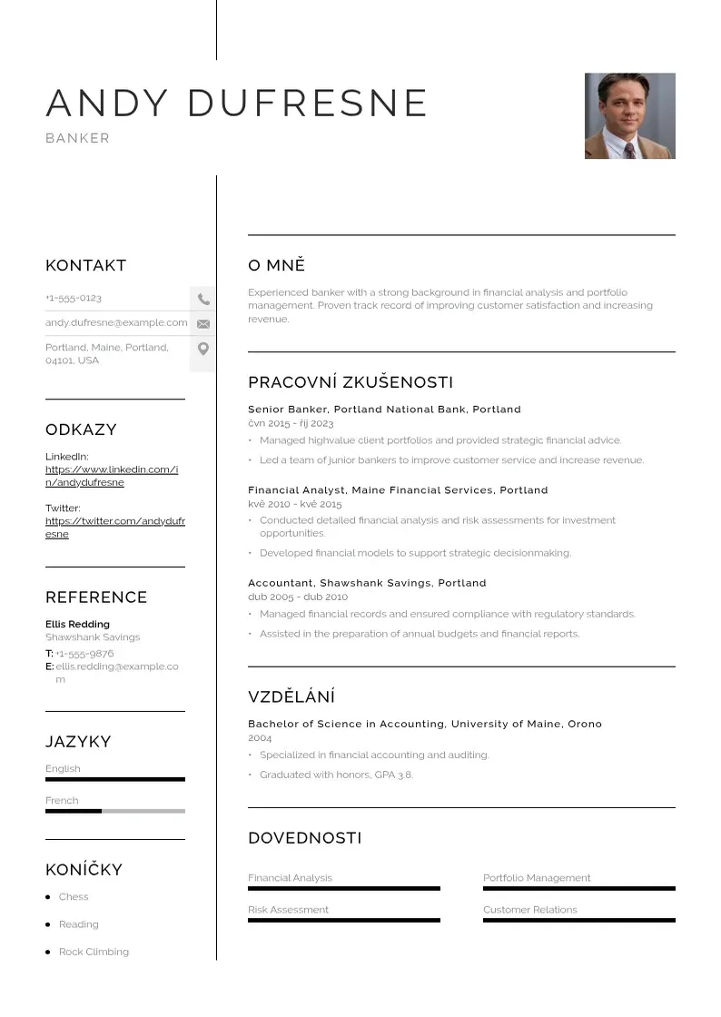 Vienkārša Zivotopis banker CV piemērs