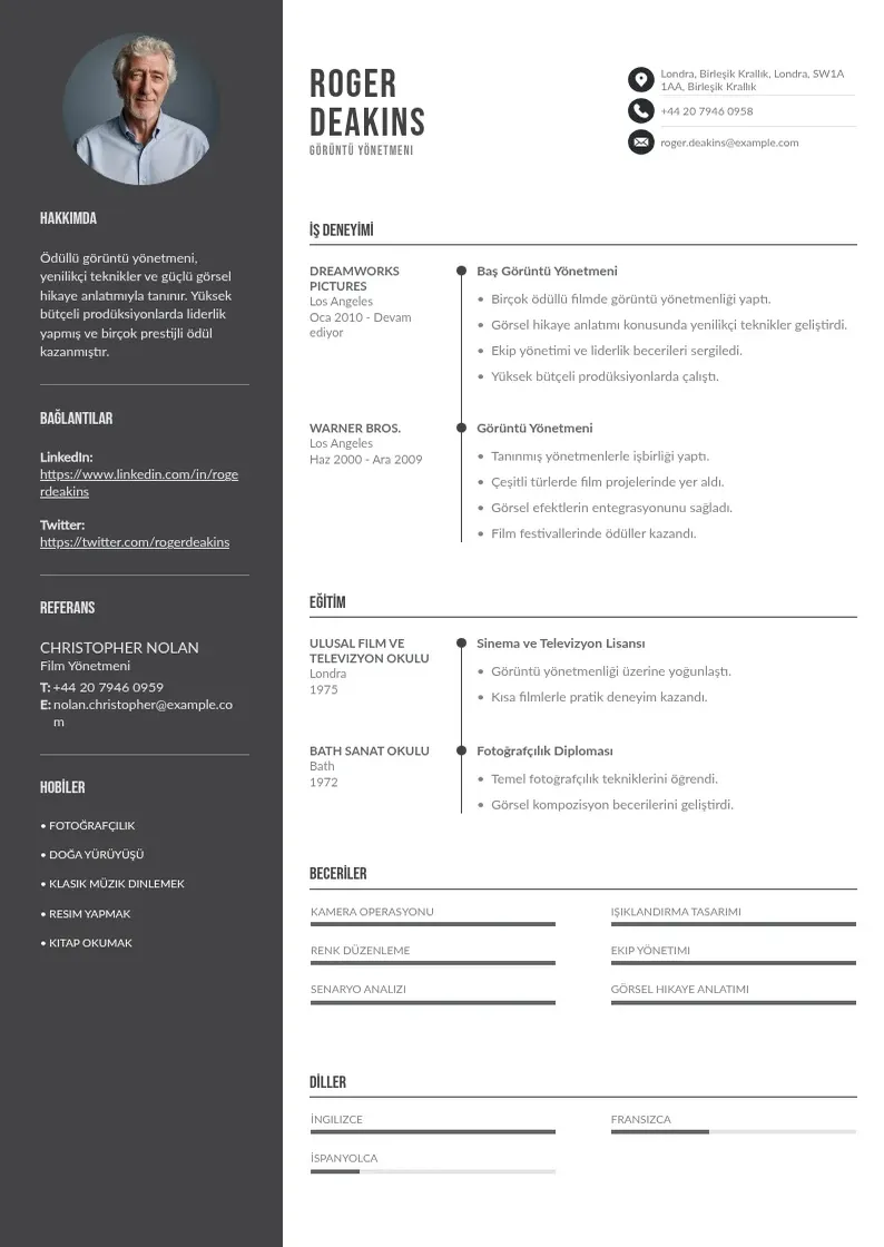 Divu kolonnu görüntü yönetmeni  CV piemērs