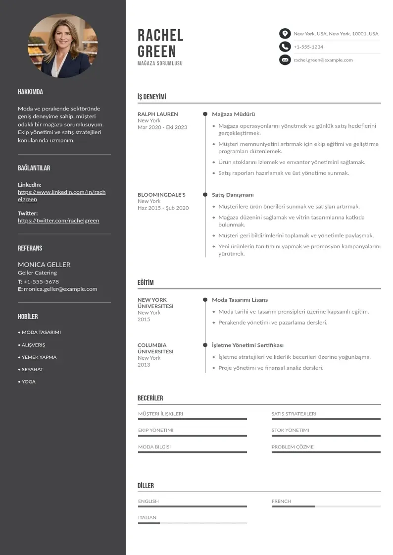 Divu kolonnu Mağaza Sorumlusu  CV piemērs