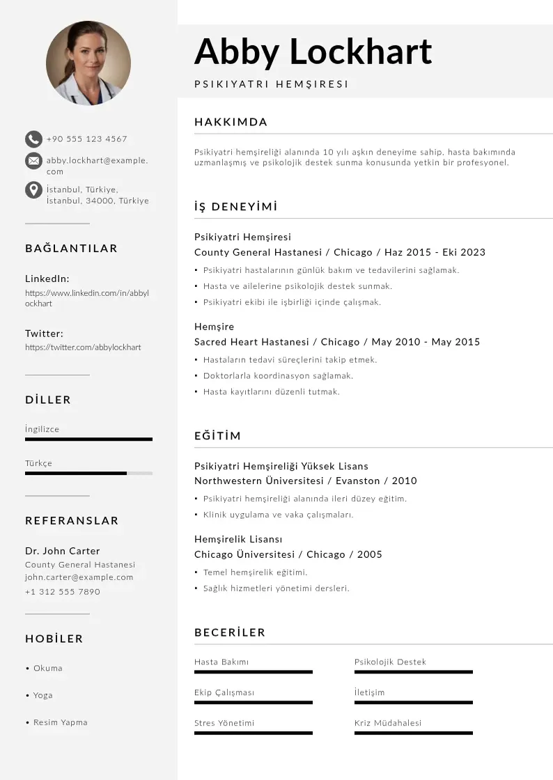 Mūsdienīga Psikiyatri Hemşiresi  CV veidne