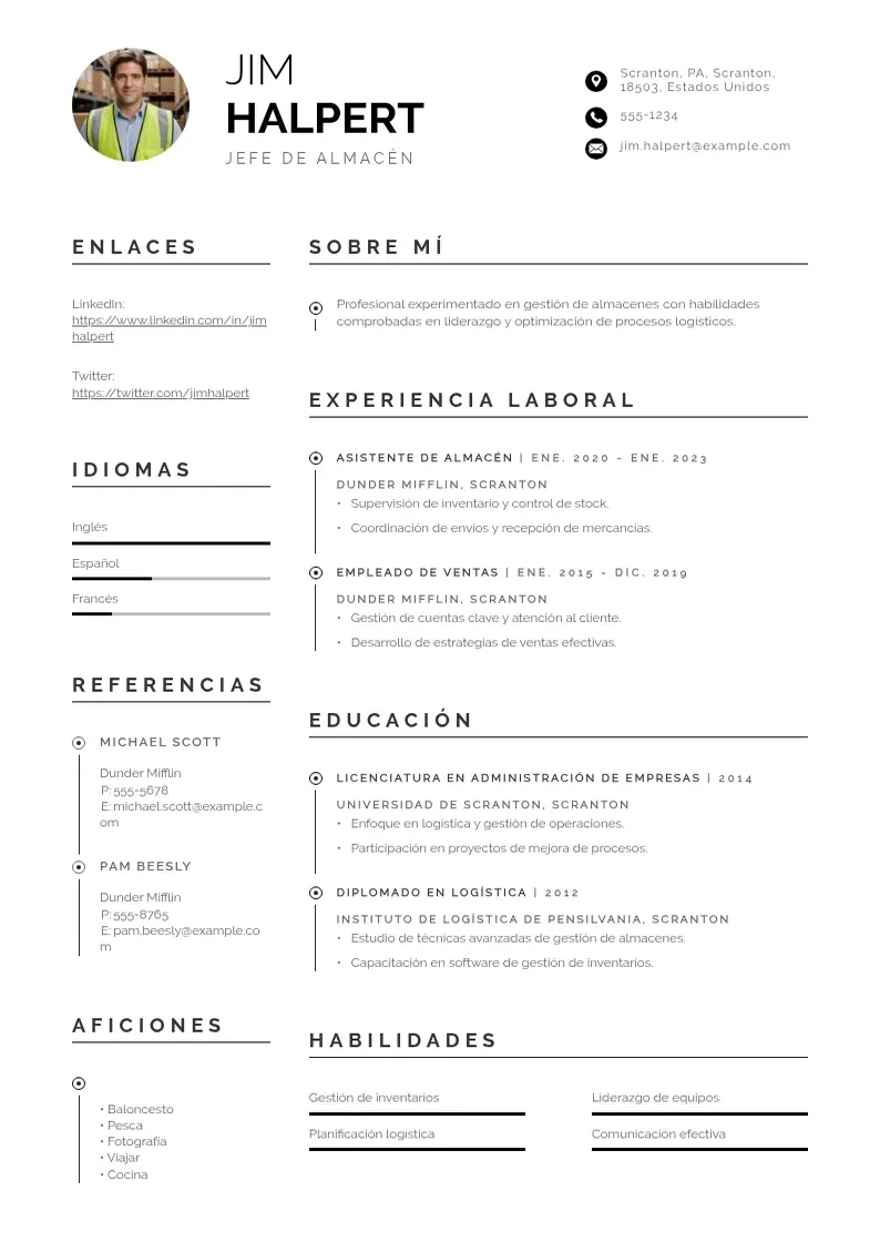 two column cv-jefe-de-almacen resume example