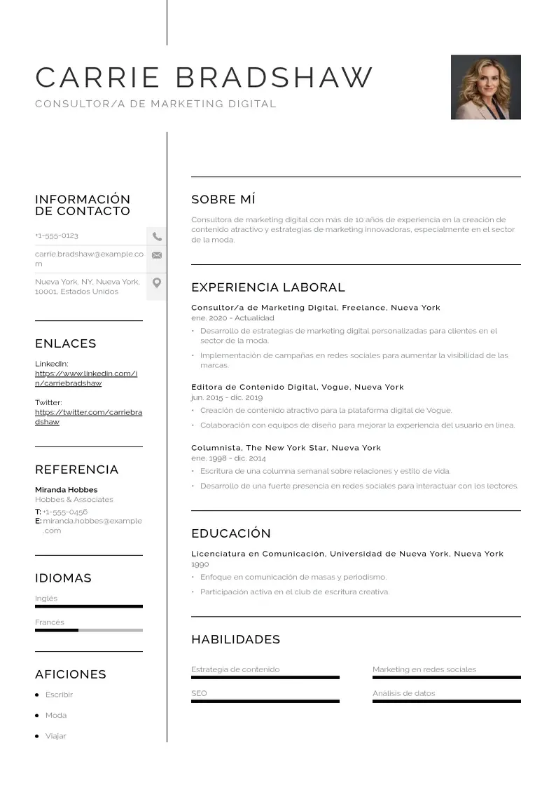 two column consultora-de-marketing-digital resume example
