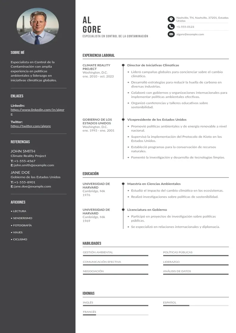 two column especialista-en-control-de-la-contaminacion resume example