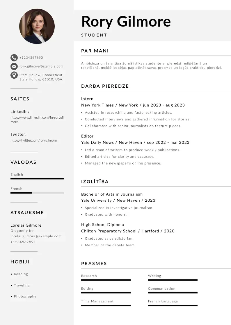 Mūsdienīga Studentu CV veidne