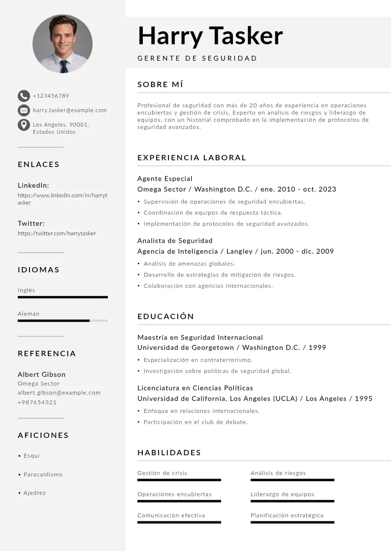 two column gerente-de-seguridad resume example