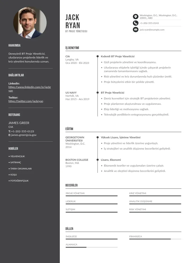 Divu kolonnu BT Proje Yöneticisi  CV piemērs
