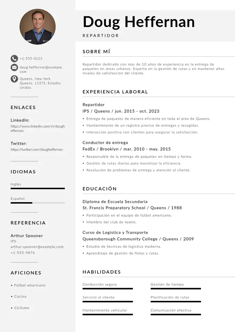 two column curriculum-de-repartidor resume example