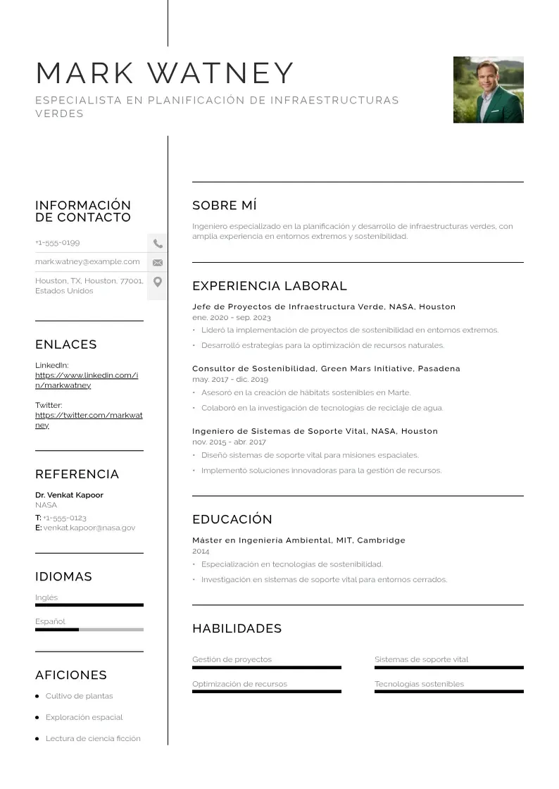 two column especialista-en-planificacion-de-infraestructuras-verdes resume example