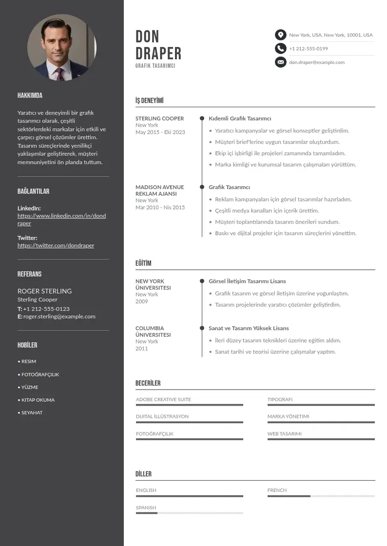 Divu kolonnu Grafik tasarimci CV piemērs
