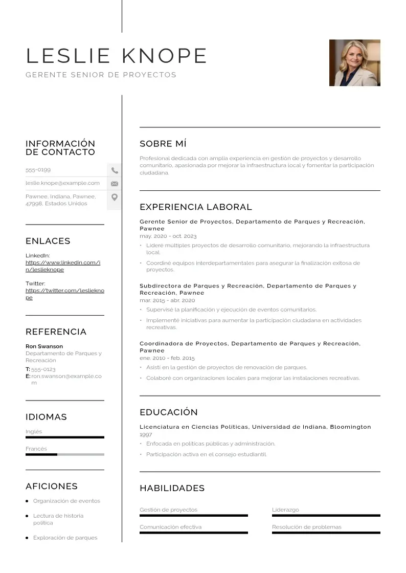two column cv-gerente-senior-de-proyectos resume example
