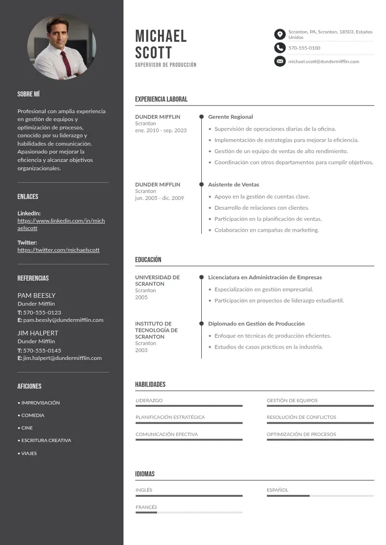 two column cv-supervisor-de-produccion resume example